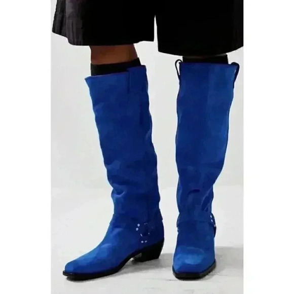Free People Lockhart Tall Boots in Blue Suede Size 37 - Picture 3 of 7